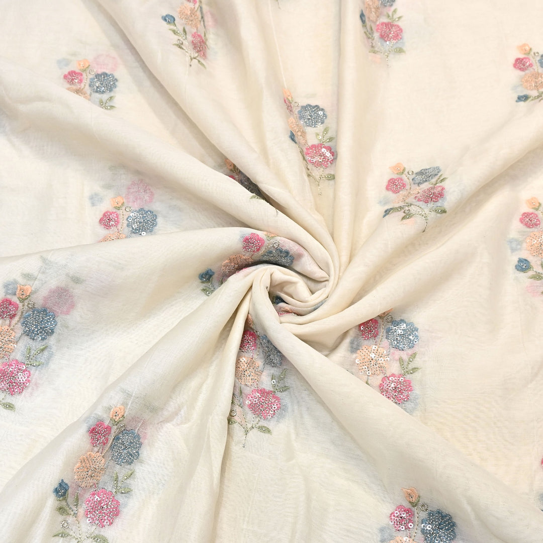 Mul Chanderi Multi Thread & Sequins Embroidery Fabric – Summer Designer Fabric- MF8205-2