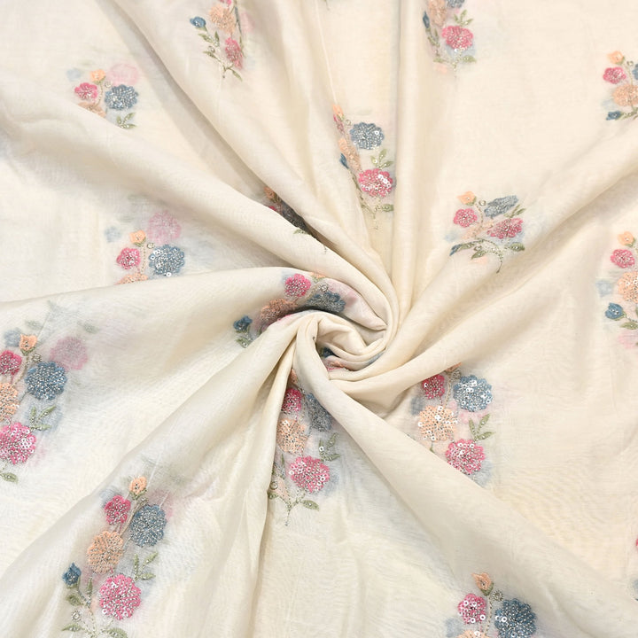 Mul Chanderi Multi Thread & Sequins Embroidery Fabric – Summer Designer Fabric- MF8205-2