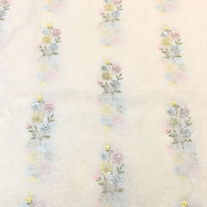 Mul Chanderi Multi Thread & Sequins Embroidery Fabric – Summer Designer Fabric- MF8205-1