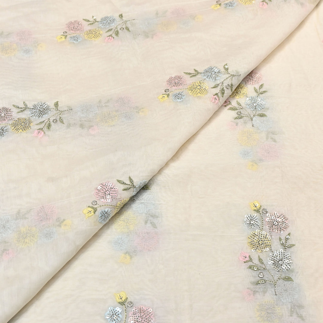 Mul Chanderi Multi Thread & Sequins Embroidery Fabric – Summer Designer Fabric- MF8205-1