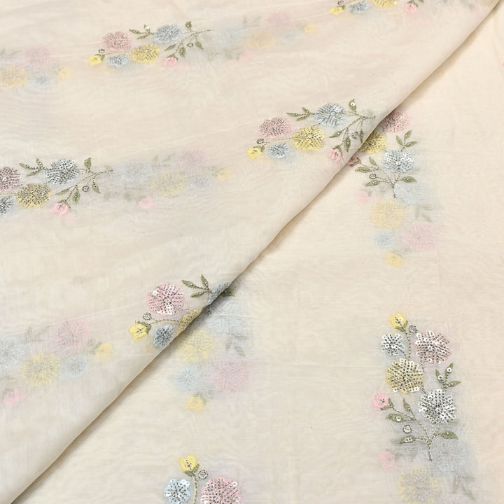 Mul Chanderi Multi Thread & Sequins Embroidery Fabric – Summer Designer Fabric- MF8205-1