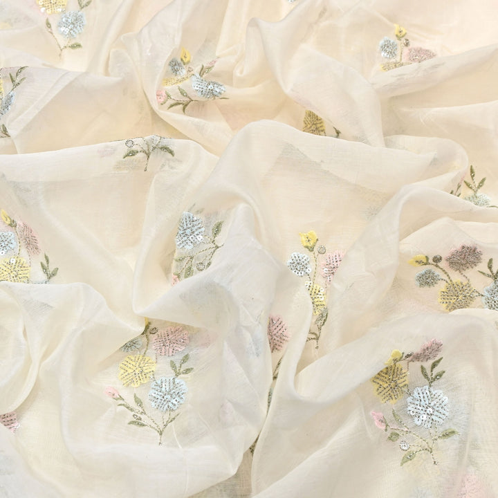 Mul Chanderi Multi Thread & Sequins Embroidery Fabric – Summer Designer Fabric- MF8205-1
