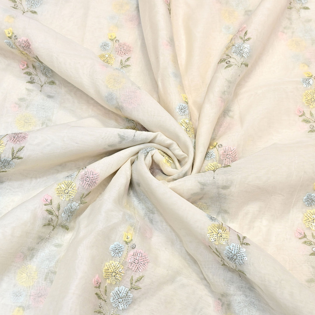Mul Chanderi Multi Thread & Sequins Embroidery Fabric – Summer Designer Fabric- MF8205-1