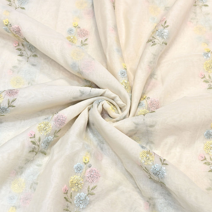 Mul Chanderi Multi Thread & Sequins Embroidery Fabric – Summer Designer Fabric- MF8205-1
