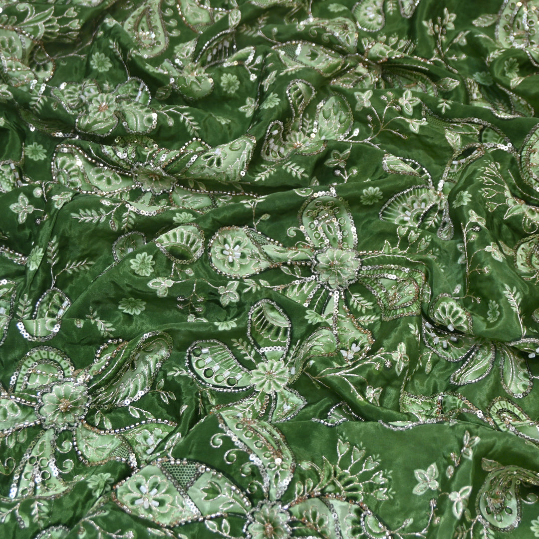 Myrtle Color Crepe Position Print Sequins & Cut Dana Hand Embroidery Fabric