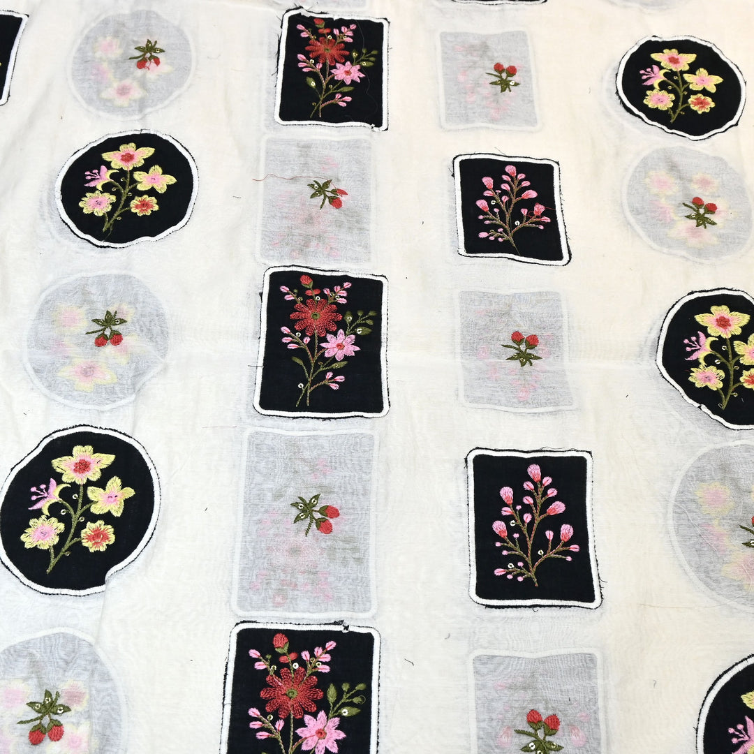 Mul Chanderi Multi Thread & Sequins Embroidery Fabric – Summer Designer Fabric- MF0750-1
