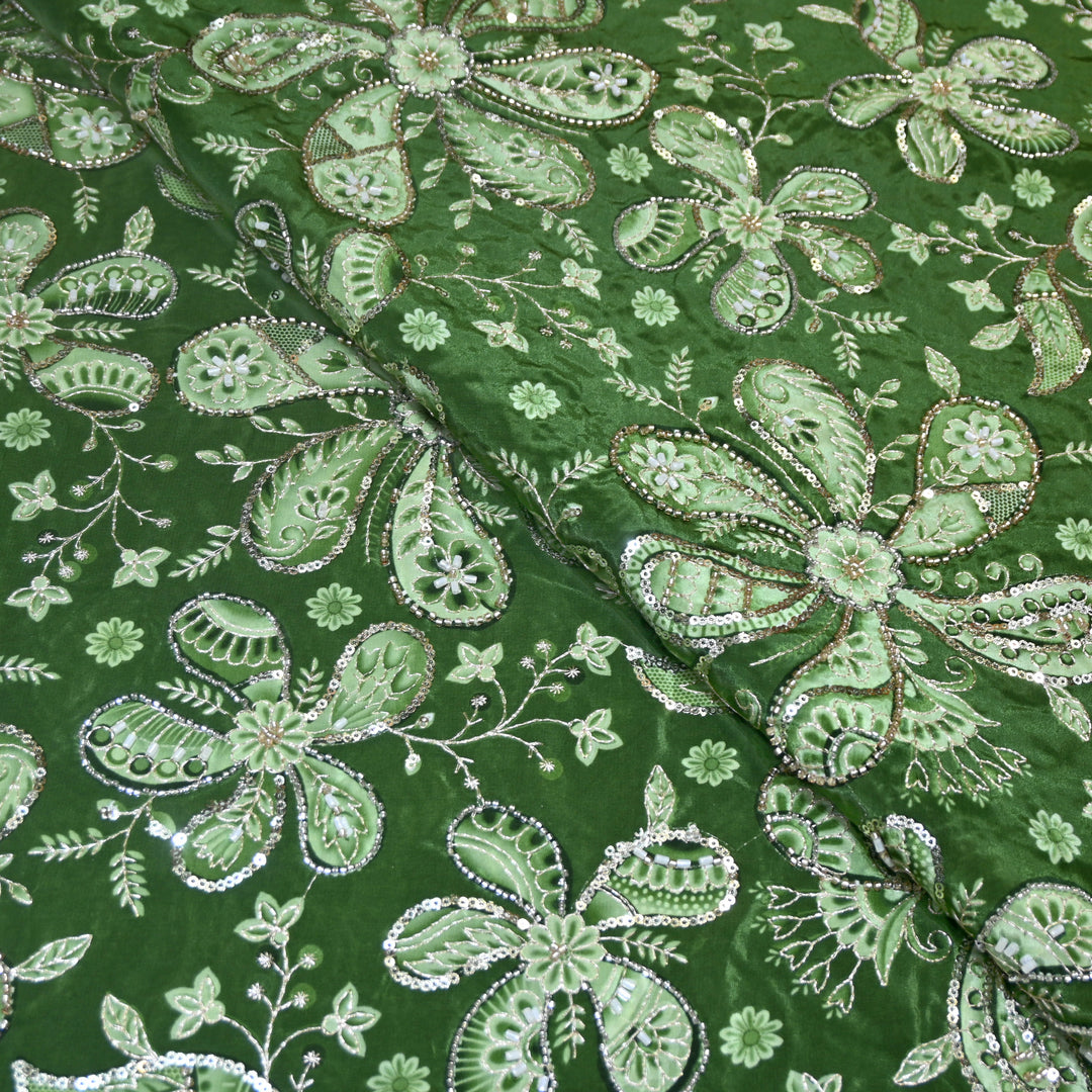 Myrtle Color Crepe Position Print Sequins & Cut Dana Hand Embroidery Fabric