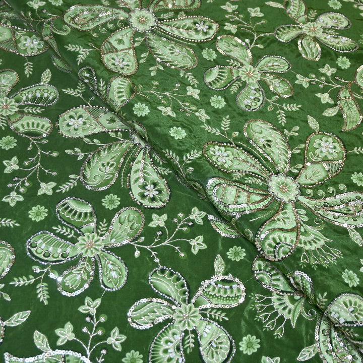 Myrtle Color Crepe Position Print Sequins & Cut Dana Hand Embroidery Fabric