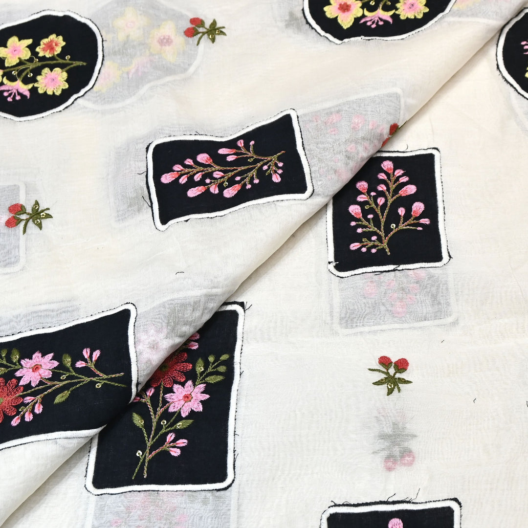 Mul Chanderi Multi Thread & Sequins Embroidery Fabric – Summer Designer Fabric- MF0750-1