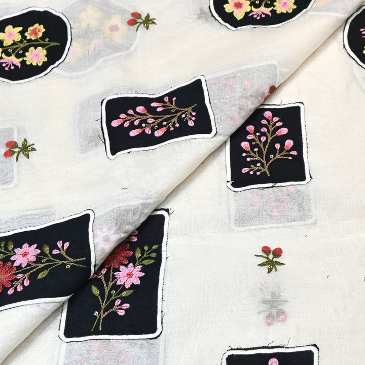 Mul Chanderi Multi Thread & Sequins Embroidery Fabric – Summer Designer Fabric- MF0750-1
