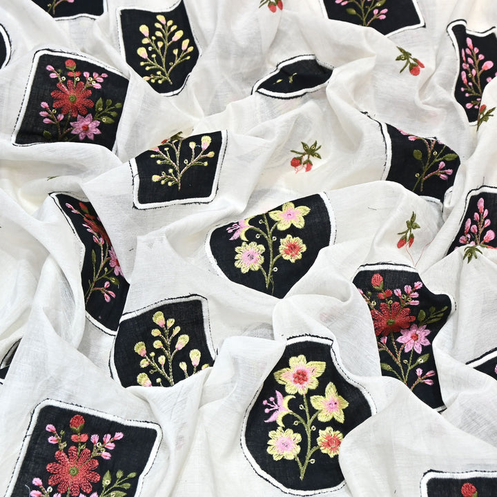 Mul Chanderi Multi Thread & Sequins Embroidery Fabric – Summer Designer Fabric- MF0750-1