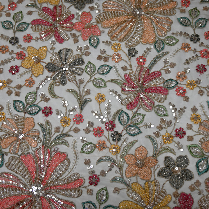 Dyed Net Moti With Sequins Embroidery Fabrics