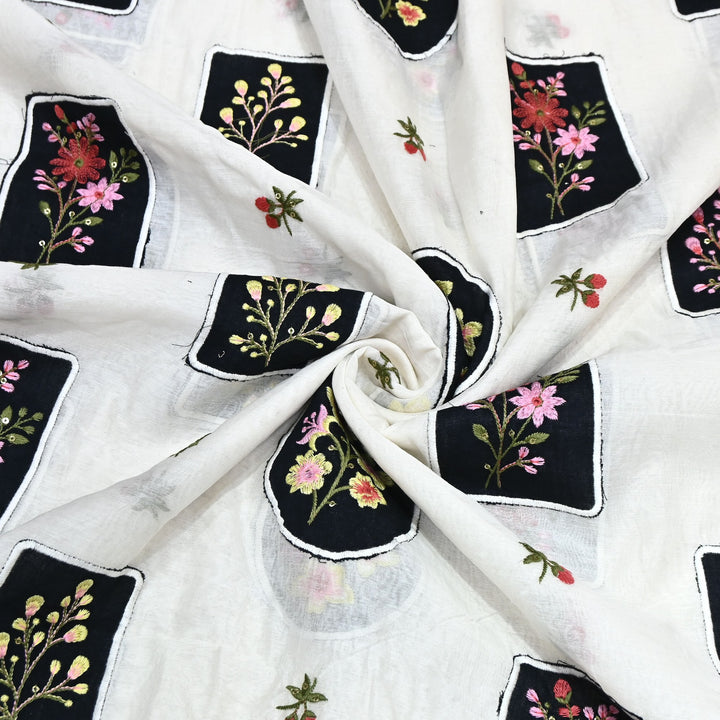 Mul Chanderi Multi Thread & Sequins Embroidery Fabric – Summer Designer Fabric- MF0750-1