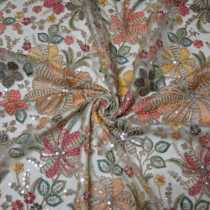 Dyed Net Moti With Sequins Embroidery Fabrics