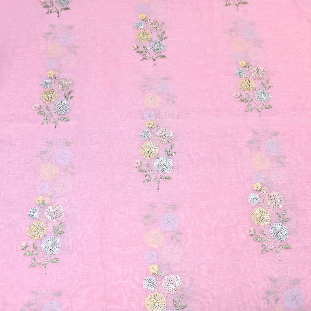 Mul Chanderi Multi Thread & Sequins Embroidery Fabric – Summer Designer Fabric- M08025-1