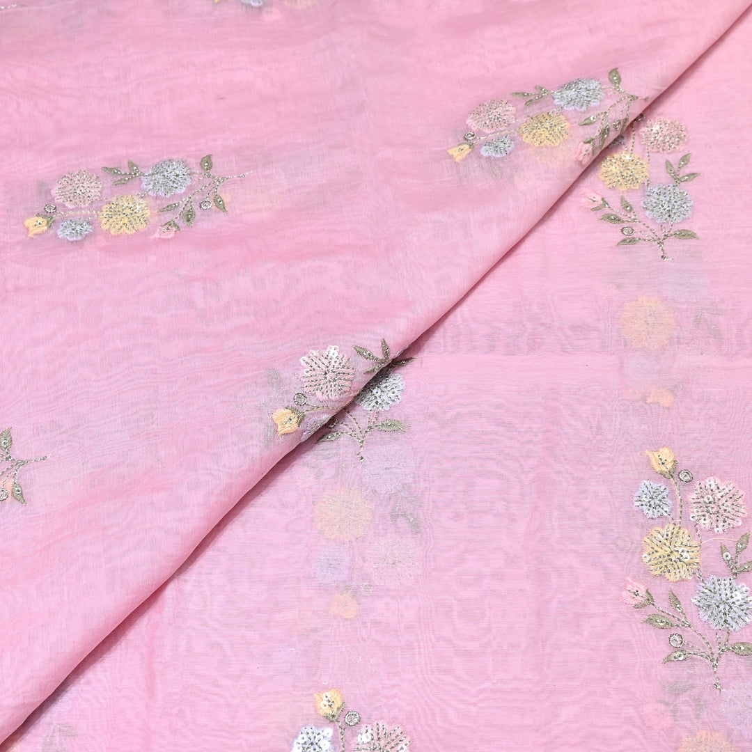 Mul Chanderi Multi Thread & Sequins Embroidery Fabric – Summer Designer Fabric- M08025-1