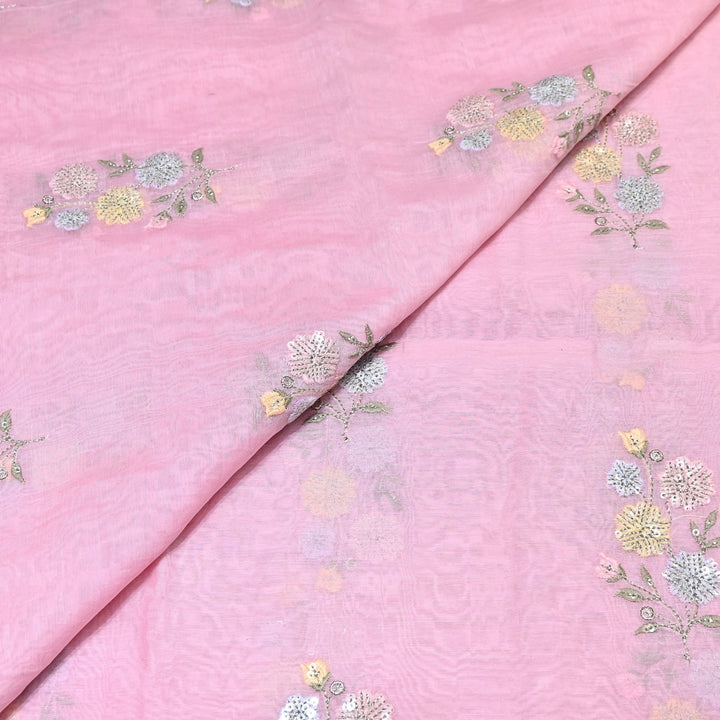 Mul Chanderi Multi Thread & Sequins Embroidery Fabric – Summer Designer Fabric- M08025-1