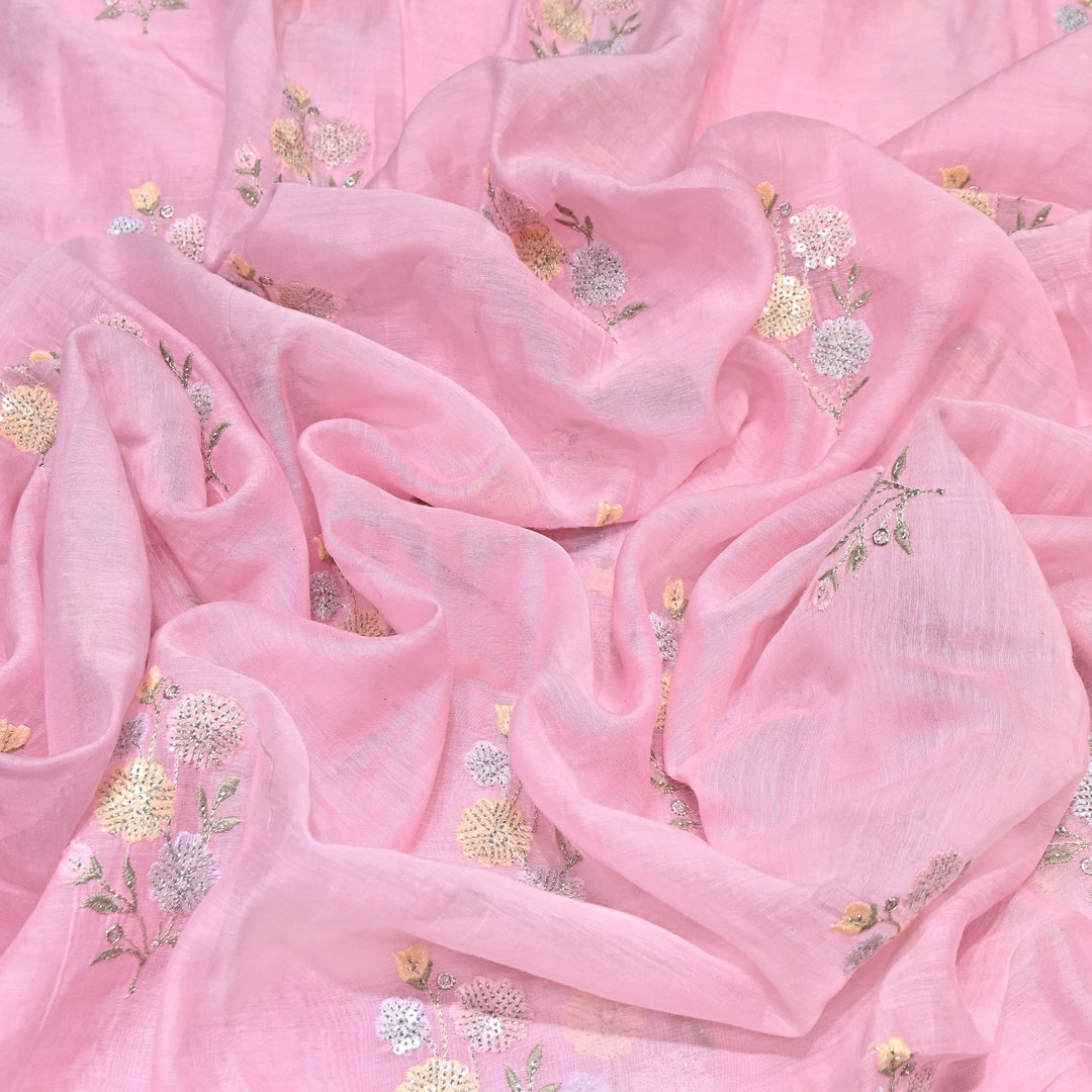Mul Chanderi Multi Thread & Sequins Embroidery Fabric – Summer Designer Fabric- M08025-1