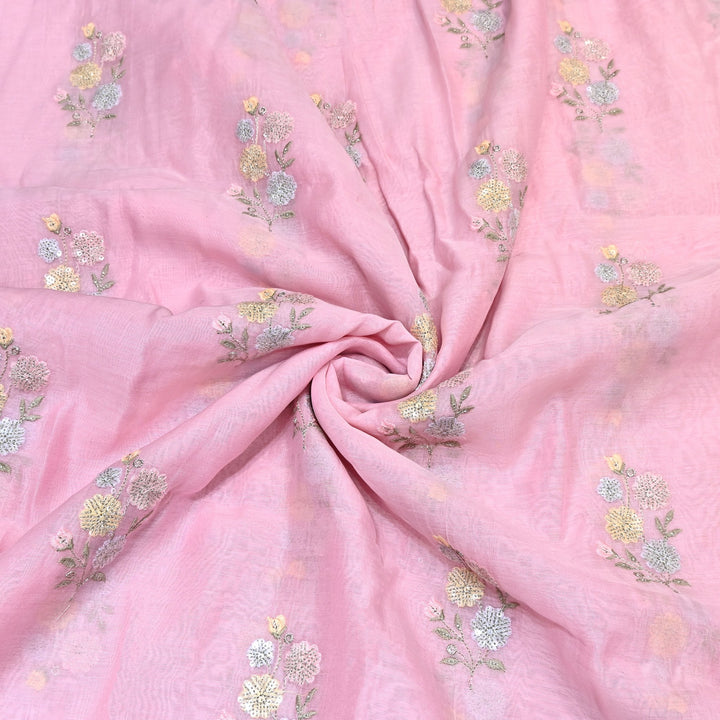 Mul Chanderi Multi Thread & Sequins Embroidery Fabric – Summer Designer Fabric- M08025-1