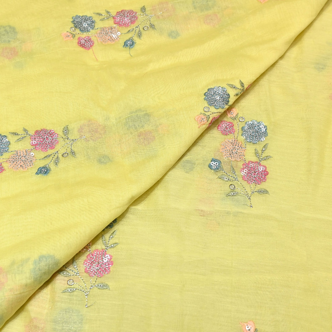 Mul Chanderi Multi Thread & Sequins Embroidery Fabric – Summer Designer Fabric- M08025-2