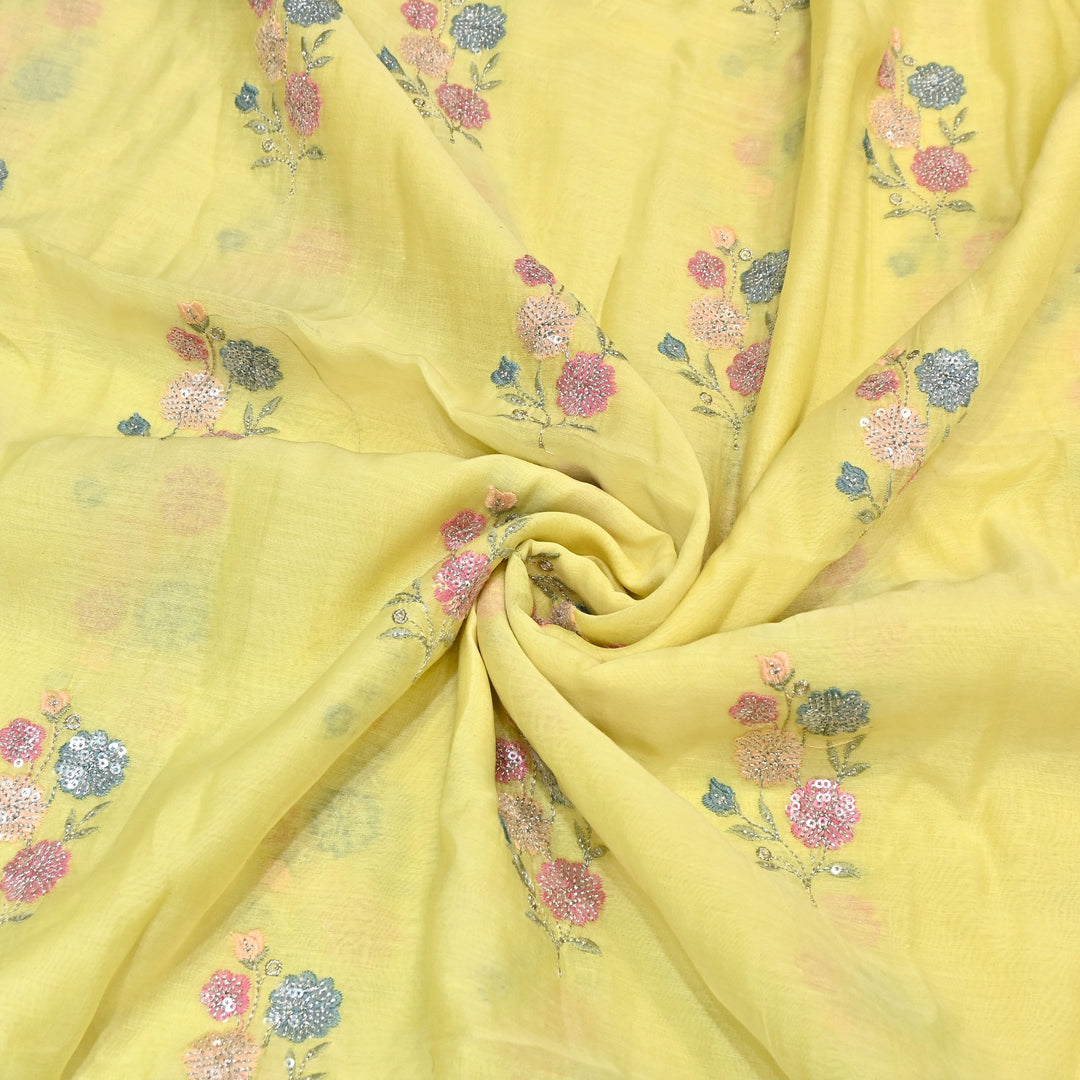 Mul Chanderi Multi Thread & Sequins Embroidery Fabric – Summer Designer Fabric- M08025-2