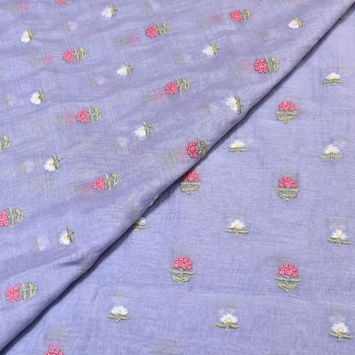 Mul Chanderi Fabric with Thread Embroidery Work– Summer Designer Fabric- MF6069-1