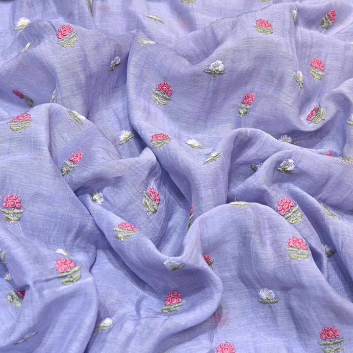 Mul Chanderi Fabric with Thread Embroidery Work– Summer Designer Fabric- MF6069-1
