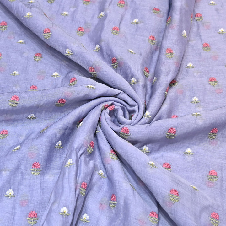 Mul Chanderi Fabric with Thread Embroidery Work– Summer Designer Fabric- MF6069-1
