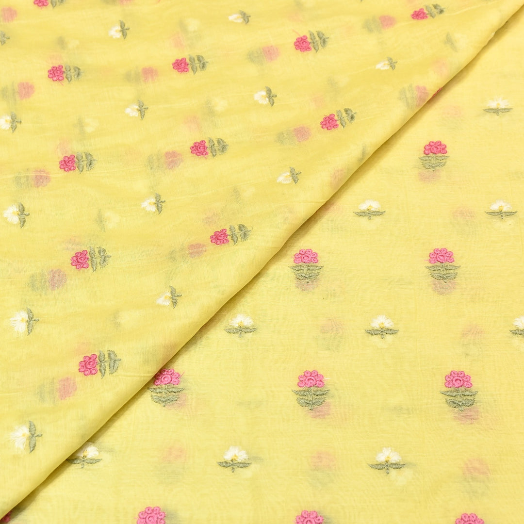 Mul Chanderi Fabric with Thread Embroidery Work– Summer Designer Fabric- MF6069-2