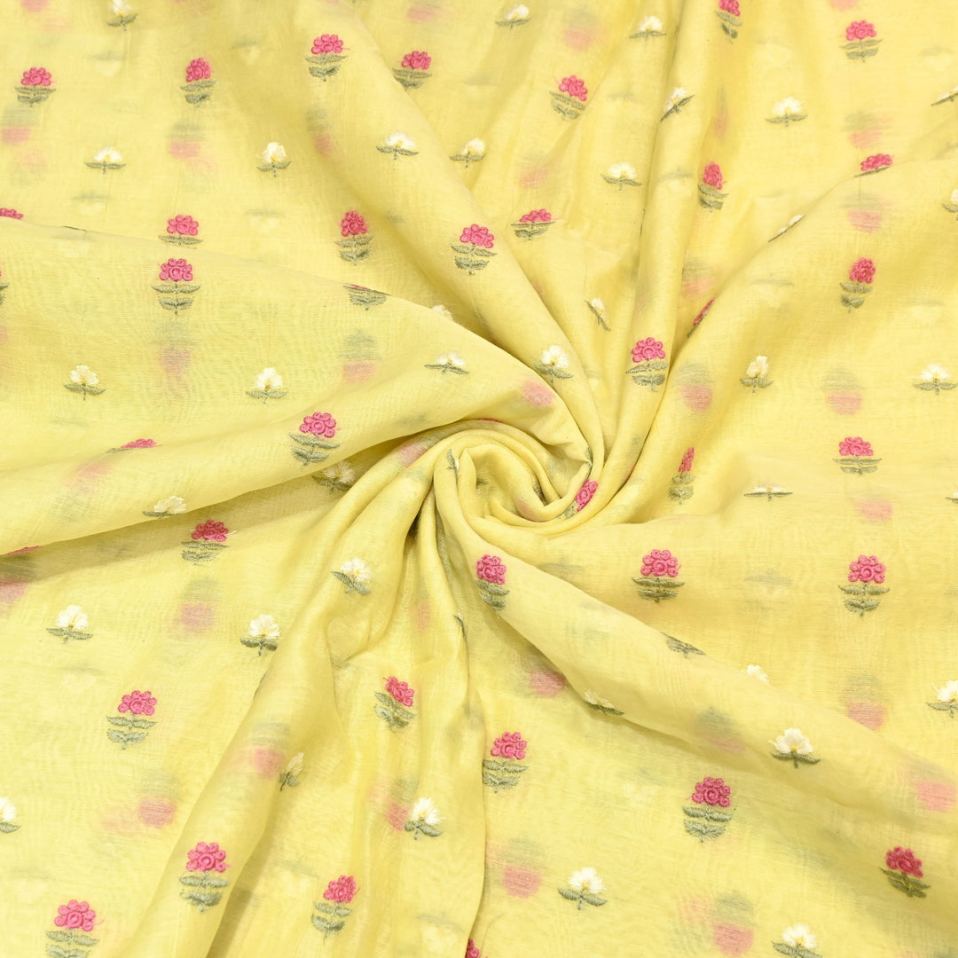 Mul Chanderi Fabric with Thread Embroidery Work– Summer Designer Fabric- MF6069-2