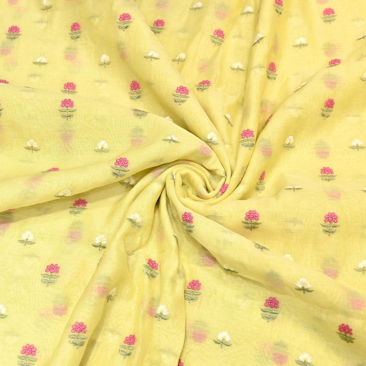 Mul Chanderi Fabric with Thread Embroidery Work– Summer Designer Fabric- MF6069-2