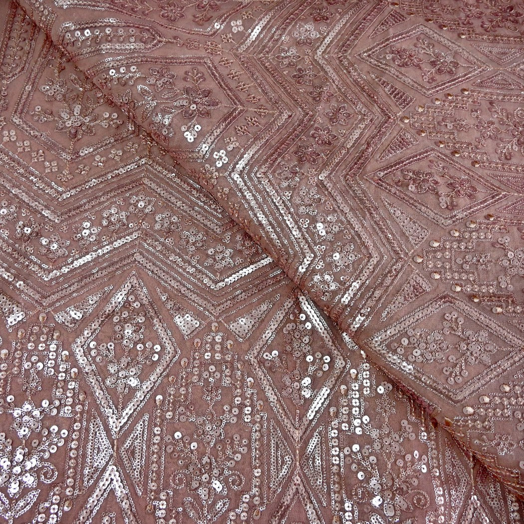 Dyed Viscose Georgette Sequins Embroidery Fabrics