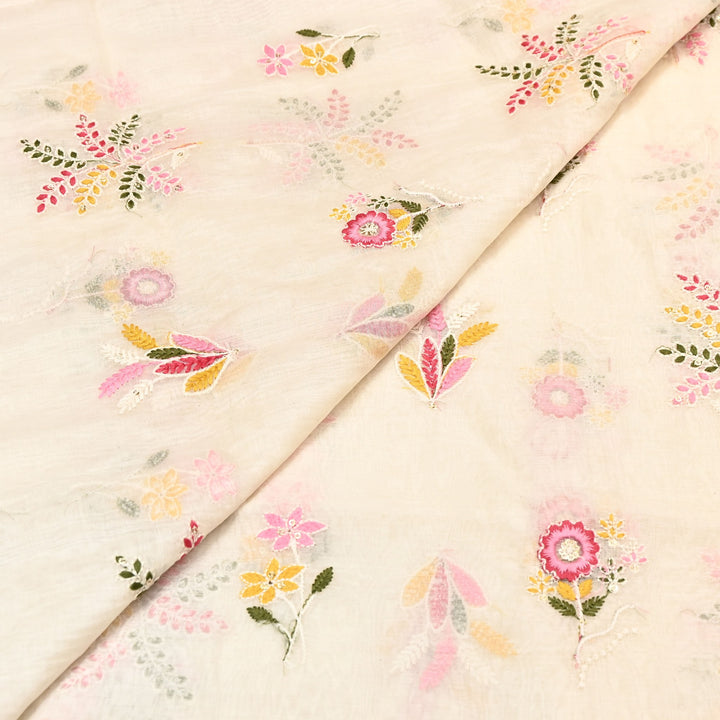 Mul Chanderi Multi Thread & Sequins Embroidery Fabric – Summer Designer Fabric- MF0778-2