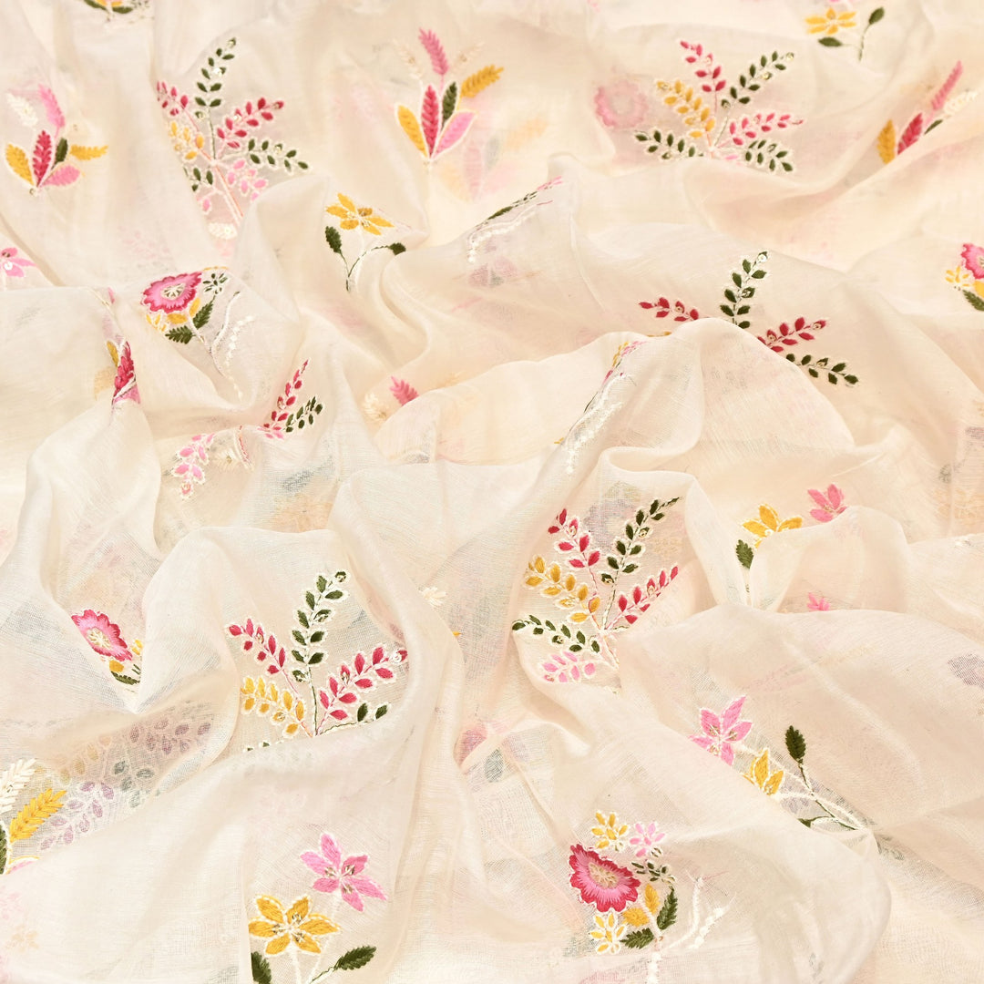 Mul Chanderi Multi Thread & Sequins Embroidery Fabric – Summer Designer Fabric- MF0778-2