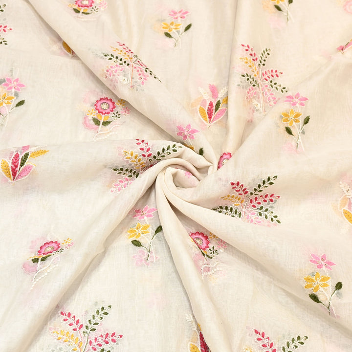 Mul Chanderi Multi Thread & Sequins Embroidery Fabric – Summer Designer Fabric- MF0778-2
