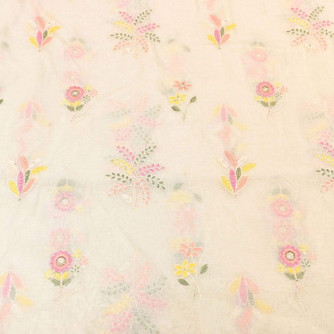 Mul Chanderi Multi Thread & Sequins Embroidery Fabric – Summer Designer Fabric- MF0778-1