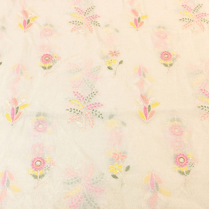 Mul Chanderi Multi Thread & Sequins Embroidery Fabric – Summer Designer Fabric- MF0778-1