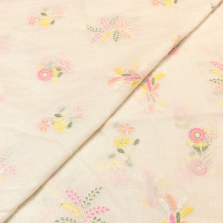 Mul Chanderi Multi Thread & Sequins Embroidery Fabric – Summer Designer Fabric- MF0778-1