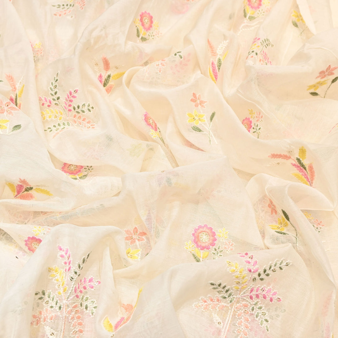 Mul Chanderi Multi Thread & Sequins Embroidery Fabric – Summer Designer Fabric- MF0778-1