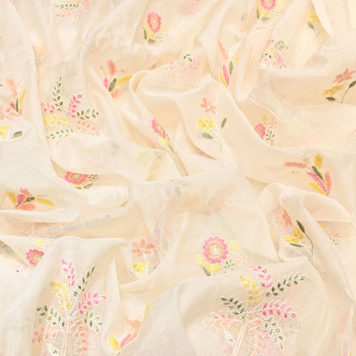 Mul Chanderi Multi Thread & Sequins Embroidery Fabric – Summer Designer Fabric- MF0778-1