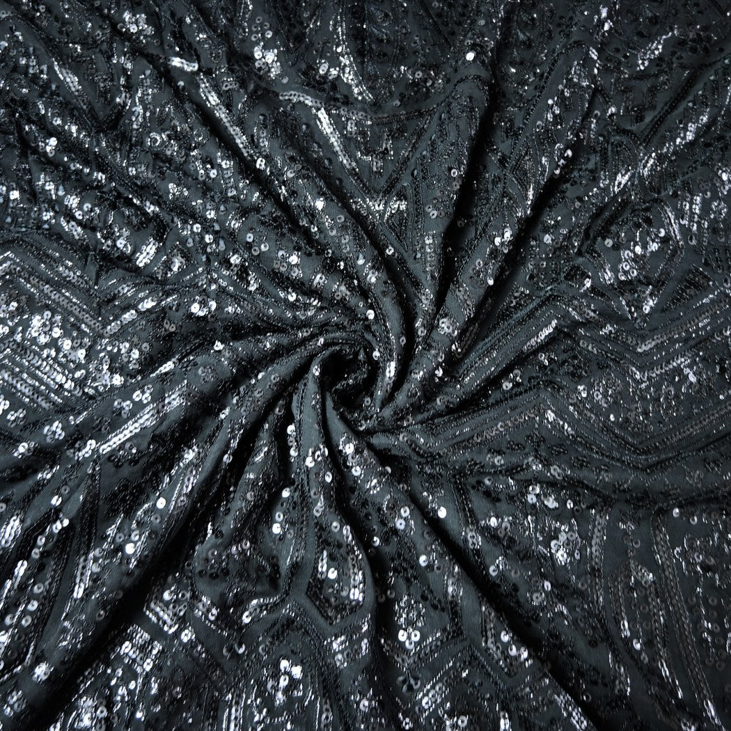 Dyed Viscose Georgette Sequins Embroidery Fabrics