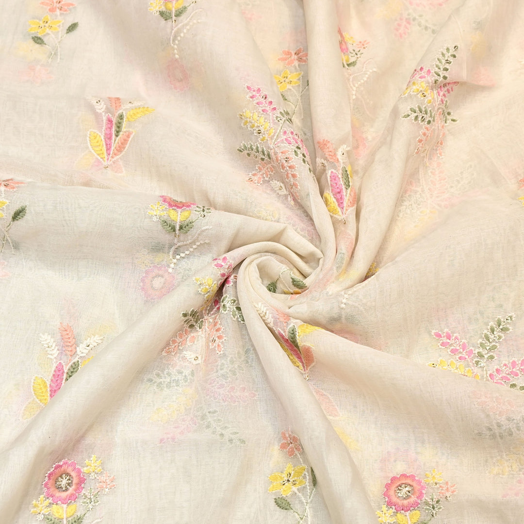 Mul Chanderi Multi Thread & Sequins Embroidery Fabric – Summer Designer Fabric- MF0778-1