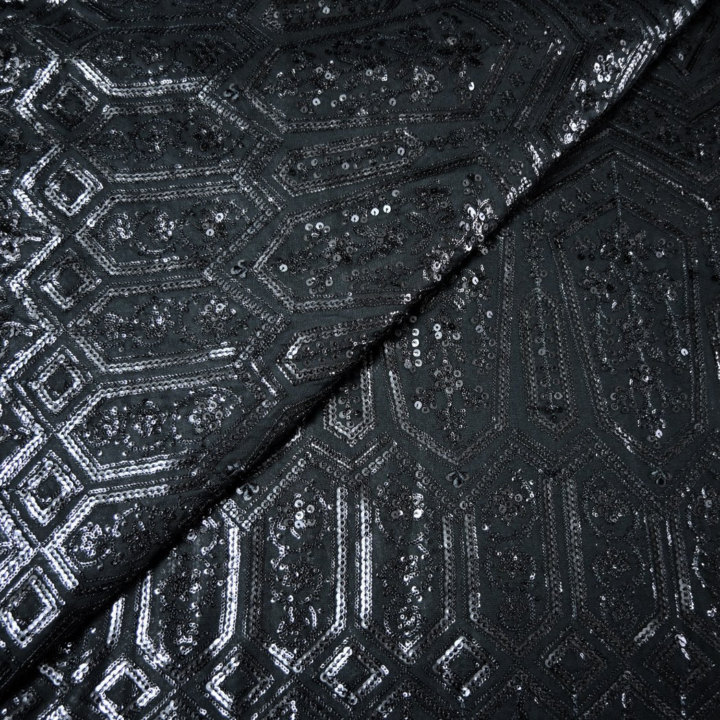 Dyed Viscose Georgette Sequins Embroidery Fabrics