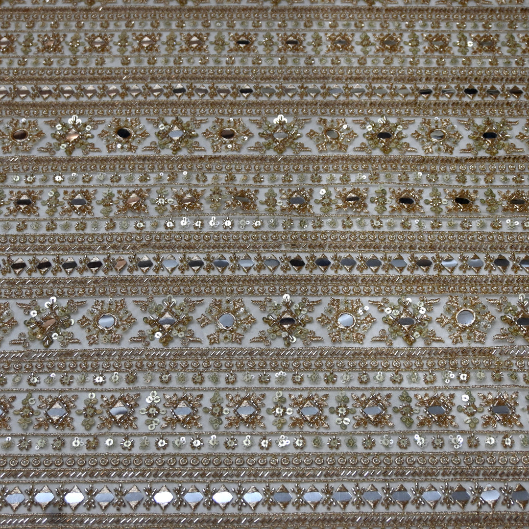 Dyed Net Moti Mirror With Sequins Embroidery Fabrics