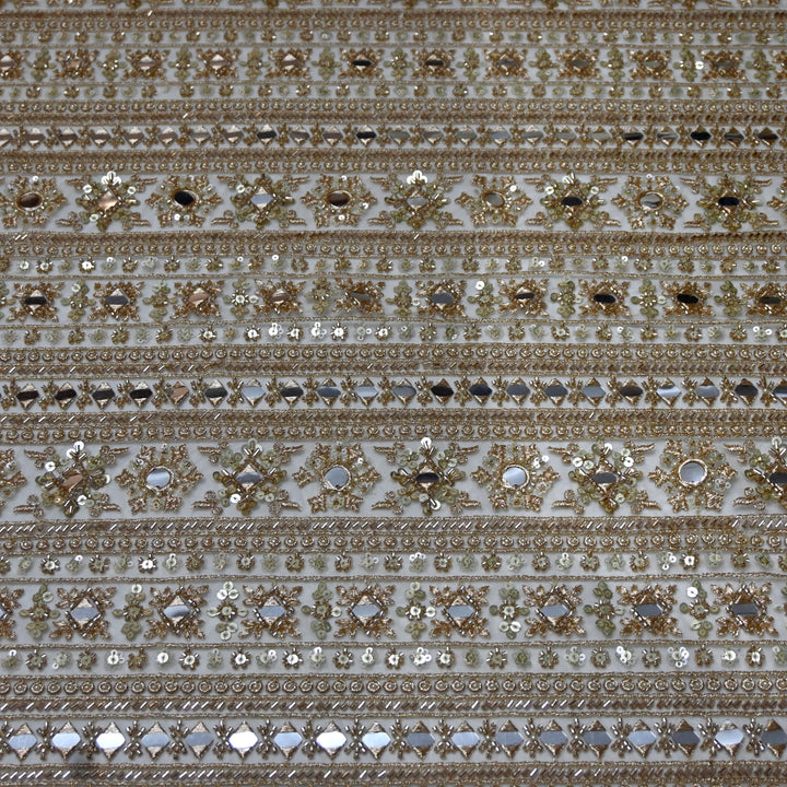 Dyed Net Moti Mirror With Sequins Embroidery Fabrics