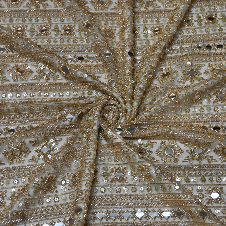 Dyed Net Moti Mirror With Sequins Embroidery Fabrics