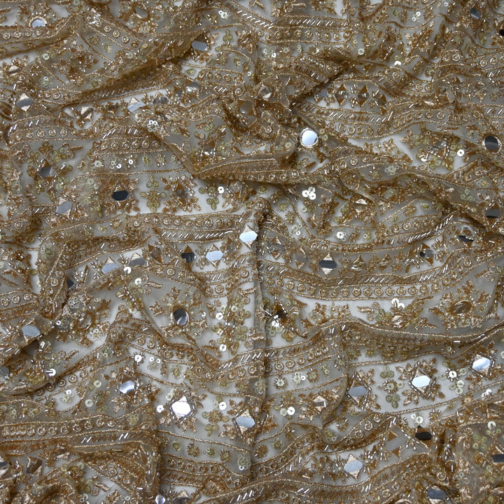 Dyed Net Moti Mirror With Sequins Embroidery Fabrics