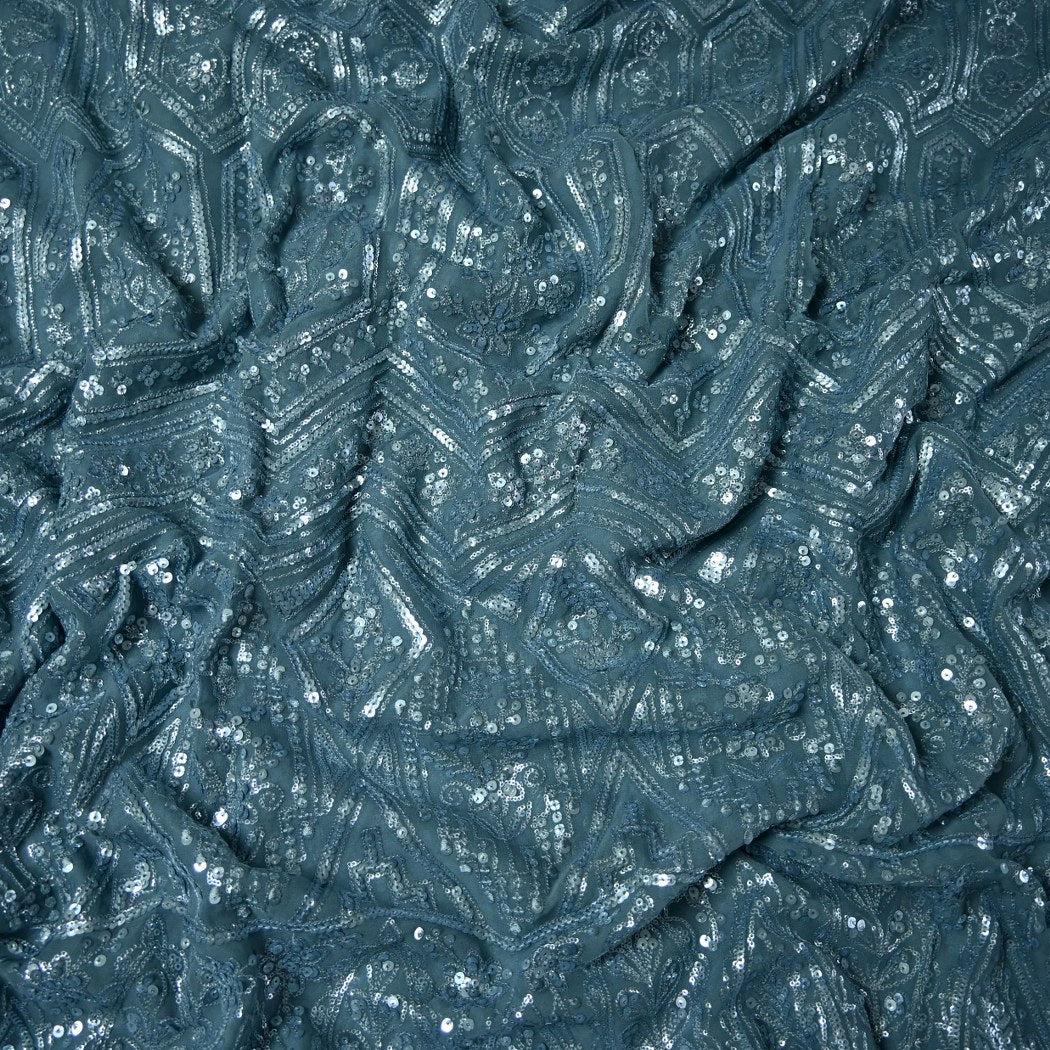 Dyed Viscose Georgette Sequins Embroidery Fabrics