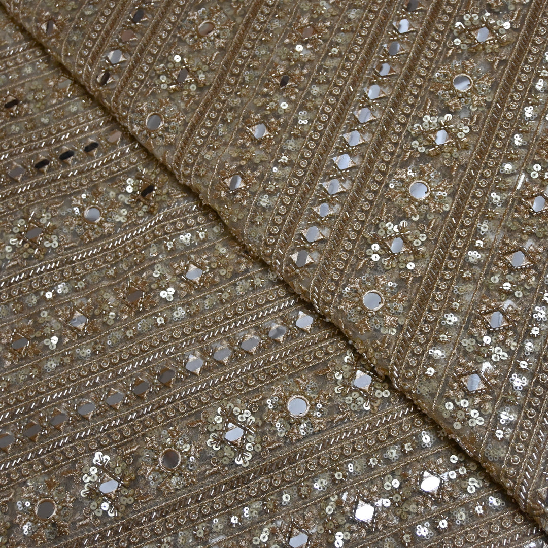 Dyed Net Moti Mirror With Sequins Embroidery Fabrics