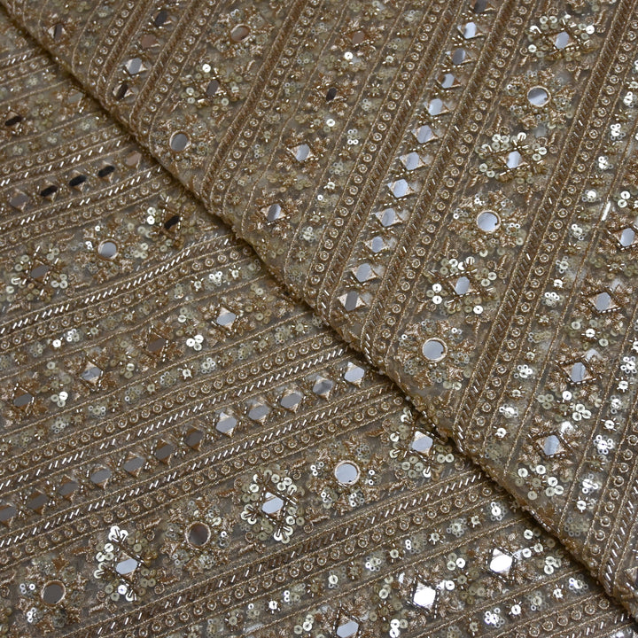 Dyed Net Moti Mirror With Sequins Embroidery Fabrics